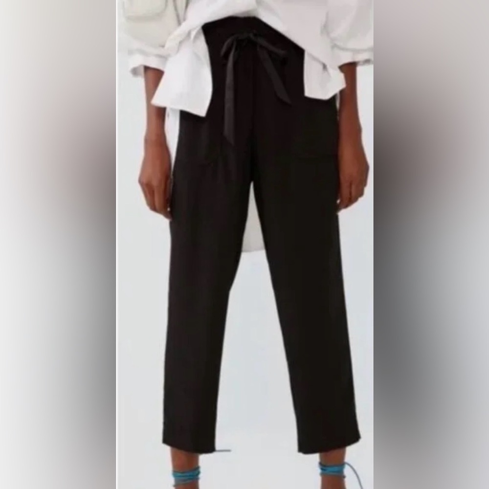 Zara Paperbag Waist Pull on Pants Ribbon Tie Size XS New